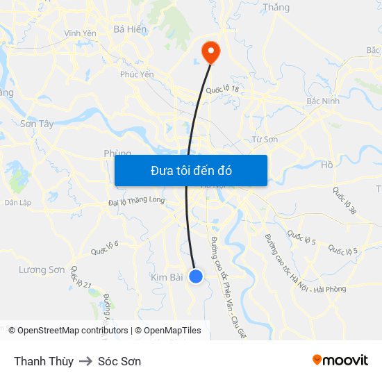 Thanh Thùy to Sóc Sơn map