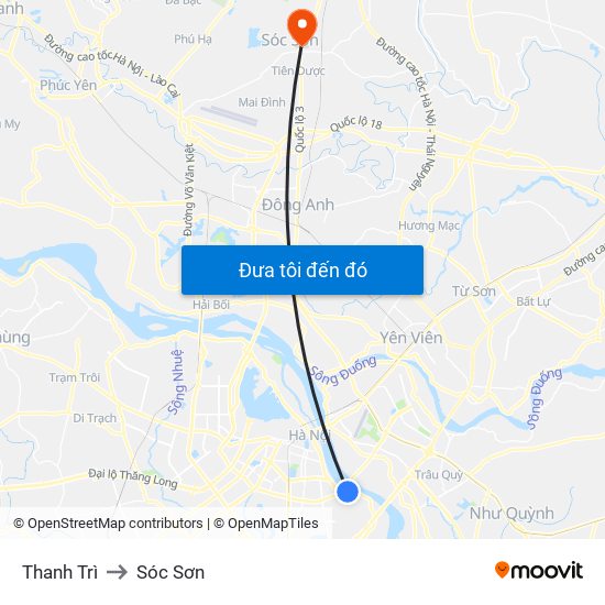 Thanh Trì to Sóc Sơn map