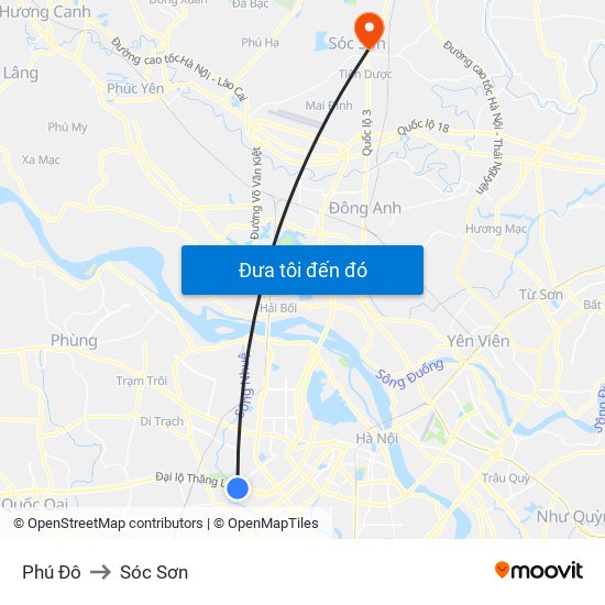 Phú Đô to Sóc Sơn map