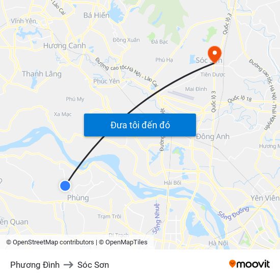 Phương Đình to Sóc Sơn map