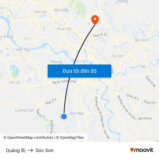 Quảng Bị to Sóc Sơn map