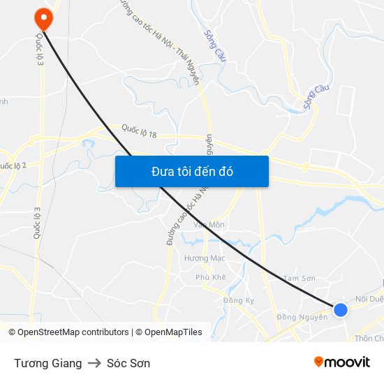 Tương Giang to Sóc Sơn map