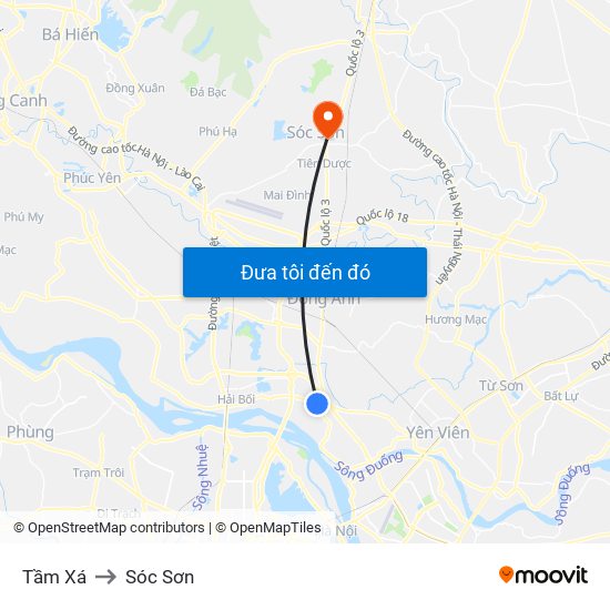 Tầm Xá to Sóc Sơn map