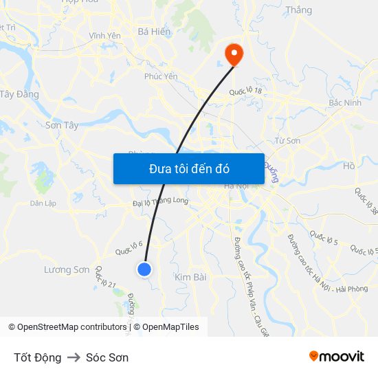 Tốt Động to Sóc Sơn map