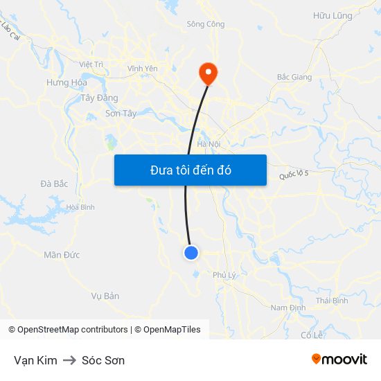 Vạn Kim to Sóc Sơn map
