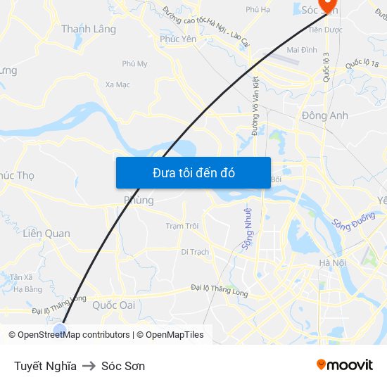 Tuyết Nghĩa to Sóc Sơn map