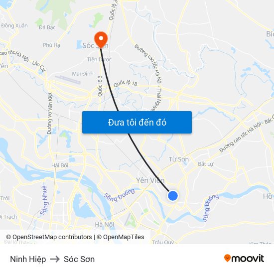 Ninh Hiệp to Sóc Sơn map