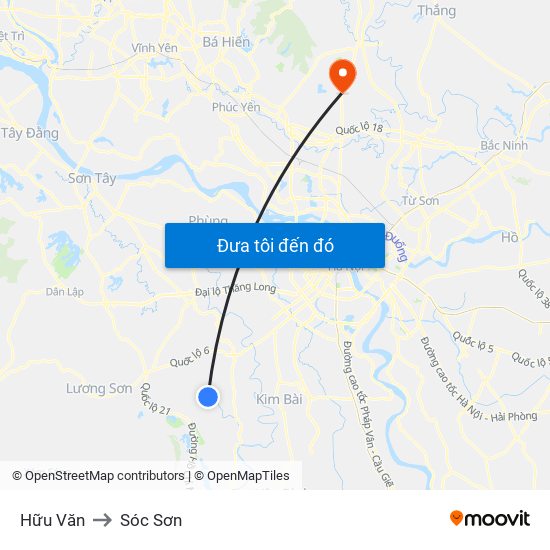 Hữu Văn to Sóc Sơn map