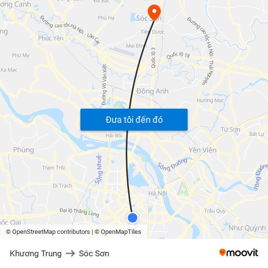 Khương Trung to Sóc Sơn map