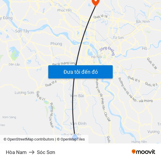 Hòa Nam to Sóc Sơn map