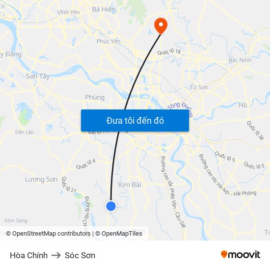 Hòa Chính to Sóc Sơn map