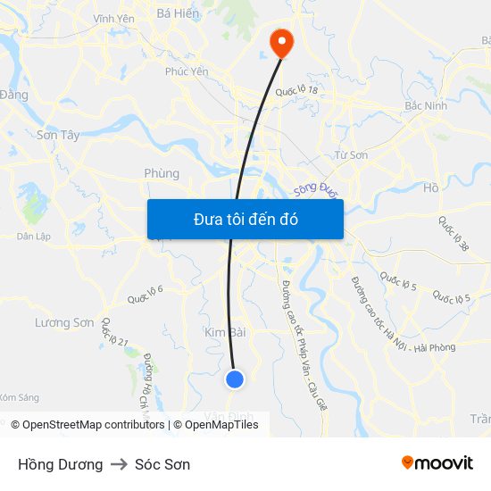 Hồng Dương to Sóc Sơn map