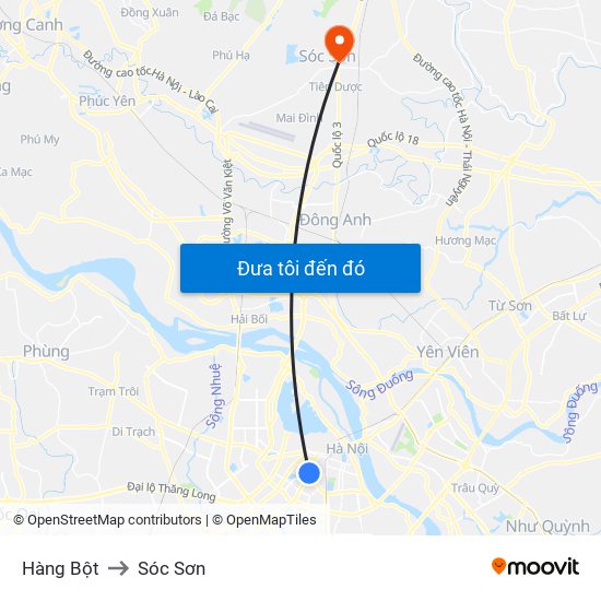 Hàng Bột to Sóc Sơn map