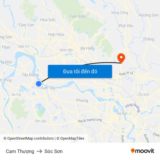 Cam Thượng to Sóc Sơn map