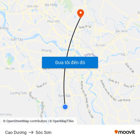 Cao Dương to Sóc Sơn map