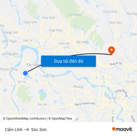 Cẩm Lĩnh to Sóc Sơn map