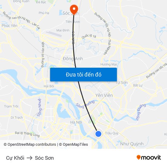 Cự Khối to Sóc Sơn map