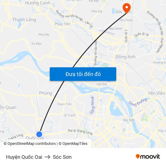 Huyện Quốc Oai to Sóc Sơn map