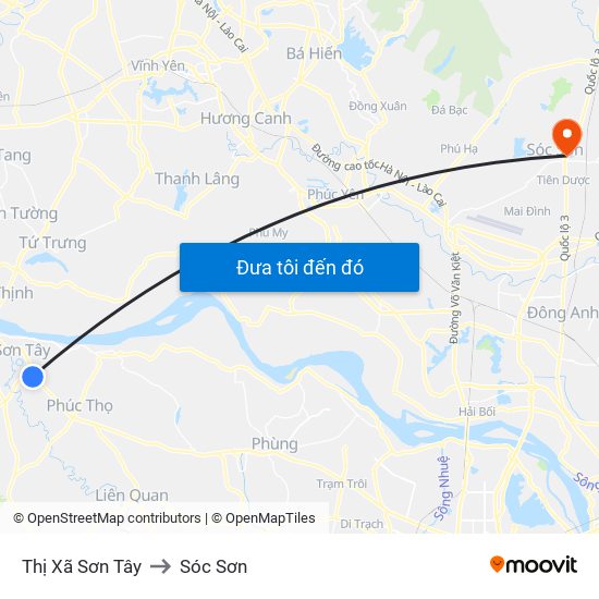 Thị Xã Sơn Tây to Sóc Sơn map