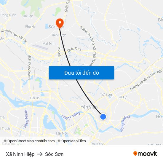 Xã Ninh Hiệp to Sóc Sơn map