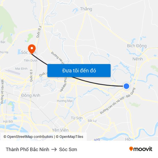 Thành Phố Bắc Ninh to Sóc Sơn map