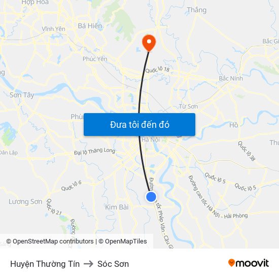 Huyện Thường Tín to Sóc Sơn map