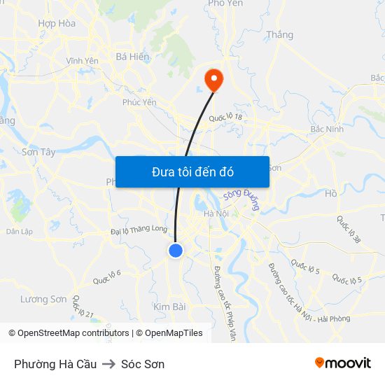 Phường Hà Cầu to Sóc Sơn map