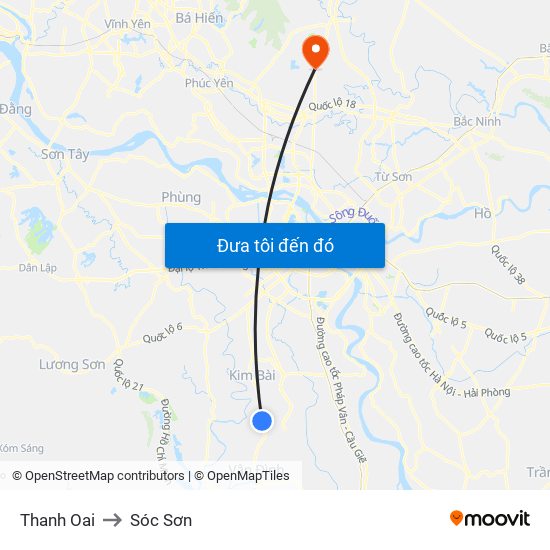 Thanh Oai to Sóc Sơn map