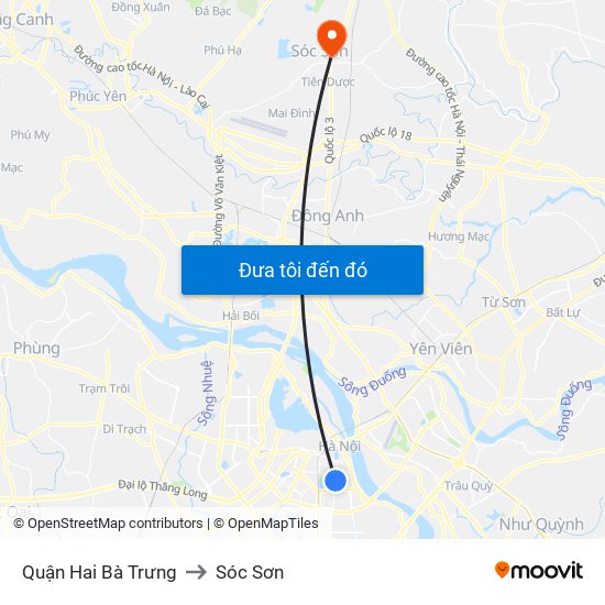 Quận Hai Bà Trưng to Sóc Sơn map