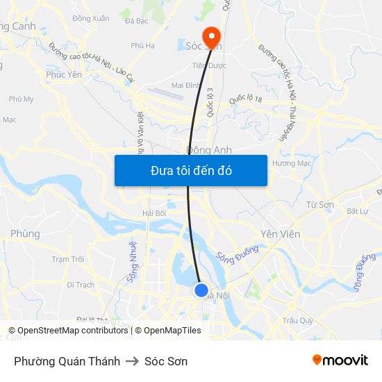 Phường Quán Thánh to Sóc Sơn map
