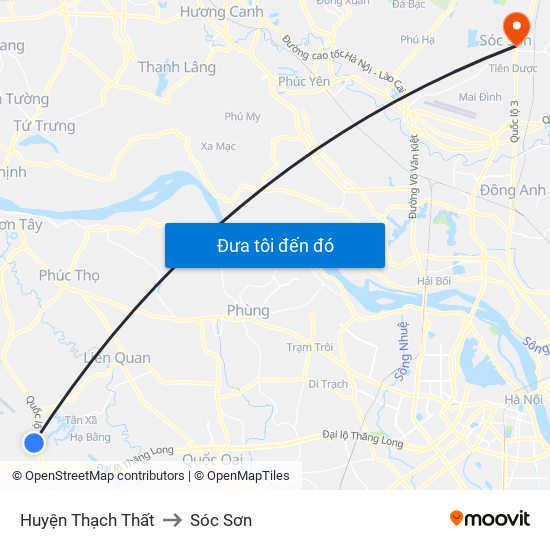Huyện Thạch Thất to Sóc Sơn map
