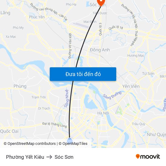 Phường Yết Kiêu to Sóc Sơn map