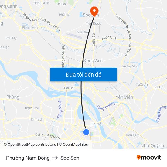 Phường Nam Đồng to Sóc Sơn map