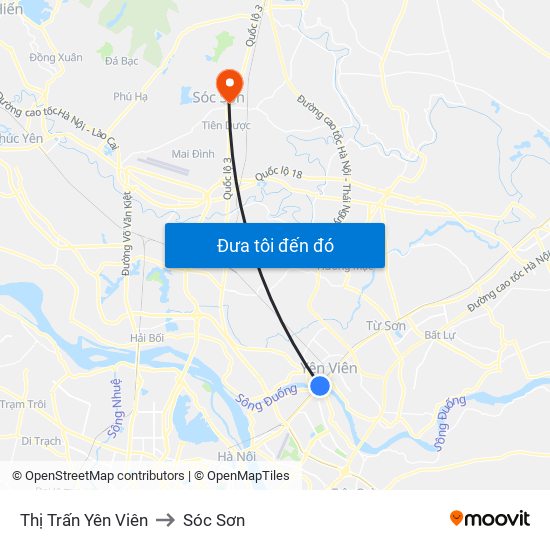 Thị Trấn Yên Viên to Sóc Sơn map