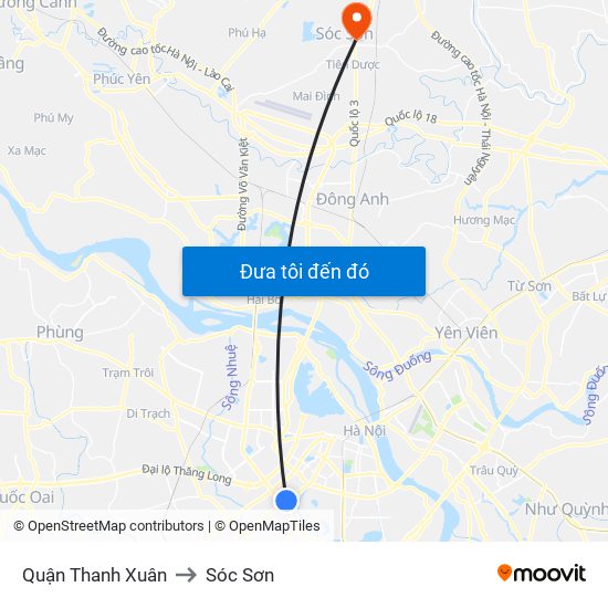 Quận Thanh Xuân to Sóc Sơn map