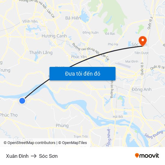 Xuân Đình to Sóc Sơn map