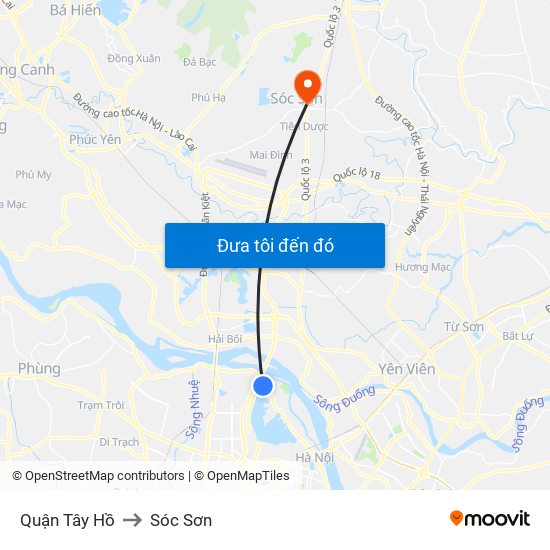 Quận Tây Hồ to Sóc Sơn map