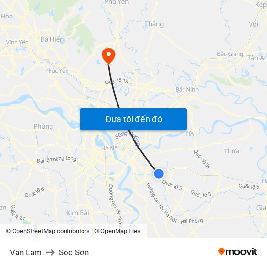 Văn Lâm to Sóc Sơn map
