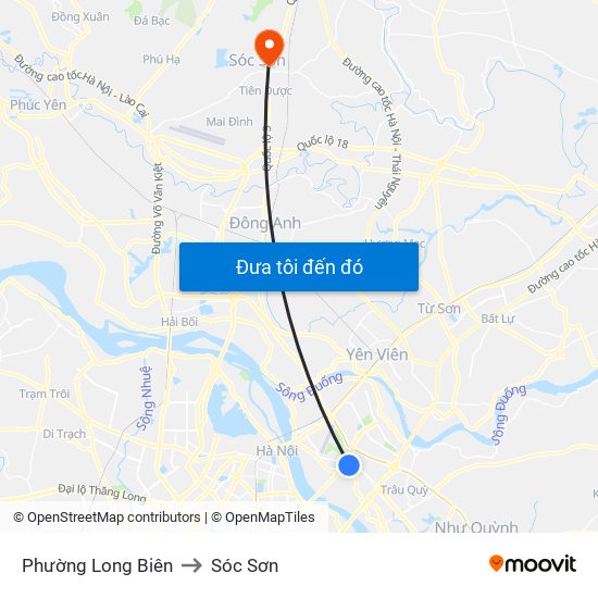 Phường Long Biên to Sóc Sơn map