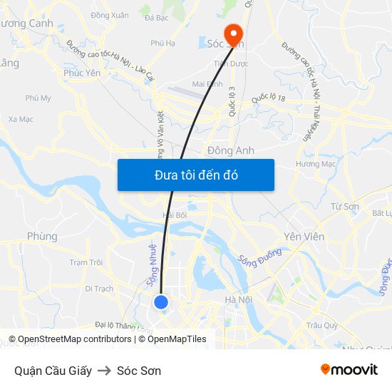 Quận Cầu Giấy to Sóc Sơn map