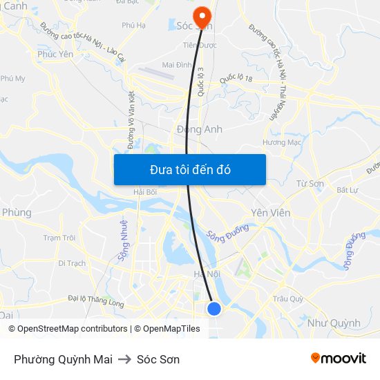 Phường Quỳnh Mai to Sóc Sơn map