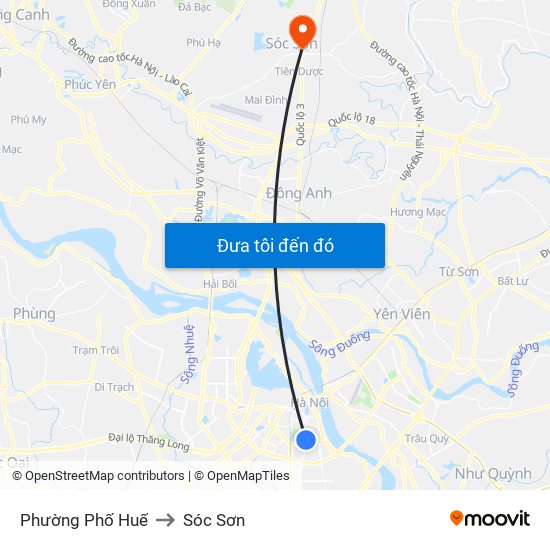 Phường Phố Huế to Sóc Sơn map