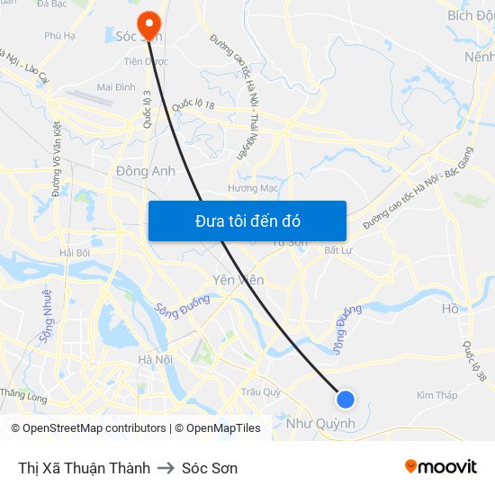 Thị Xã Thuận Thành to Sóc Sơn map