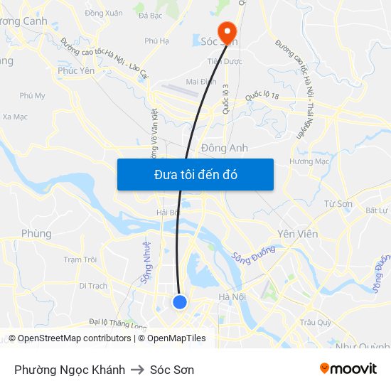 Phường Ngọc Khánh to Sóc Sơn map