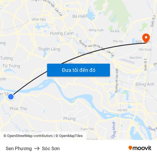 Sen Phương to Sóc Sơn map