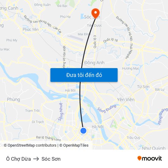 Ô Chợ Dừa to Sóc Sơn map