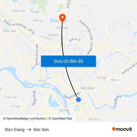 Đức Giang to Sóc Sơn map