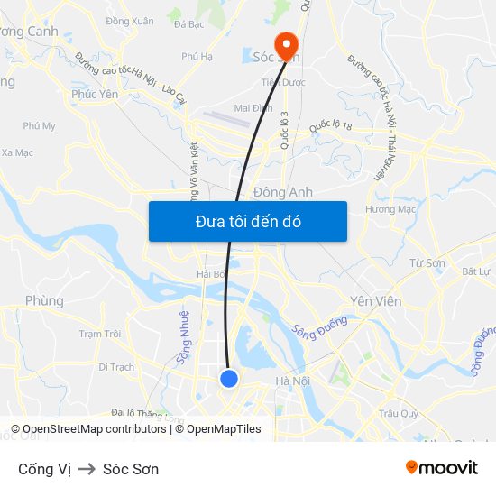 Cống Vị to Sóc Sơn map