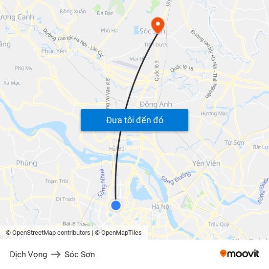 Dịch Vọng to Sóc Sơn map