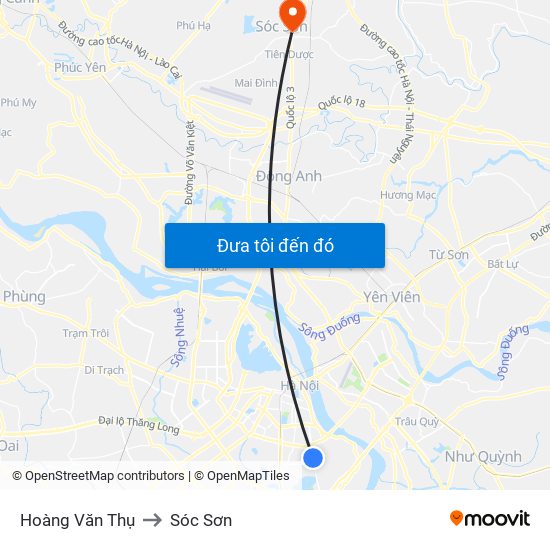 Hoàng Văn Thụ to Sóc Sơn map